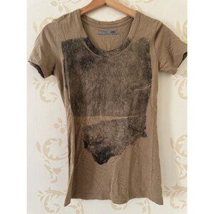 Ladies Size Small JNBY Olive Green Silk Screen T-Shirt